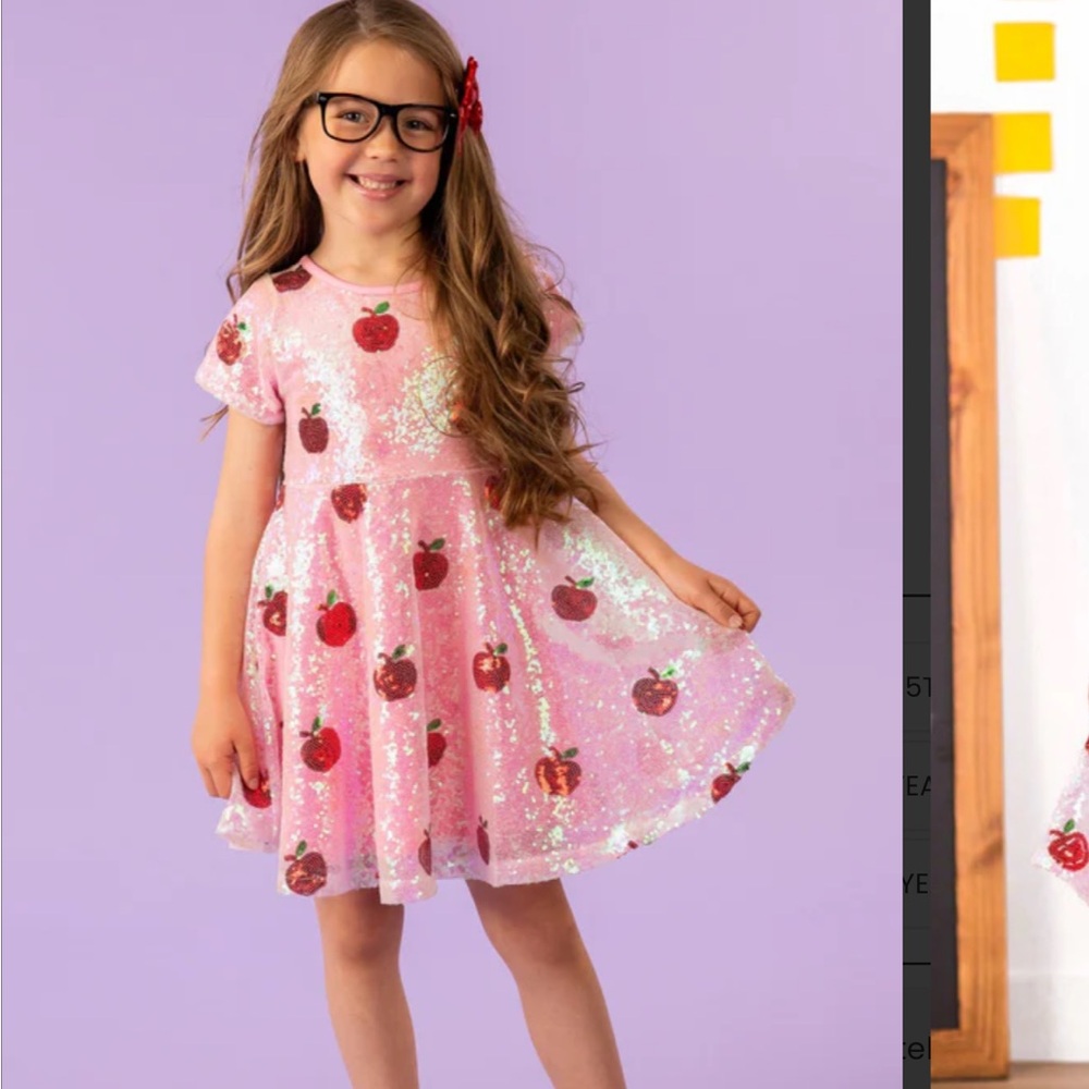 Pink Sequin Dress with Apple Print